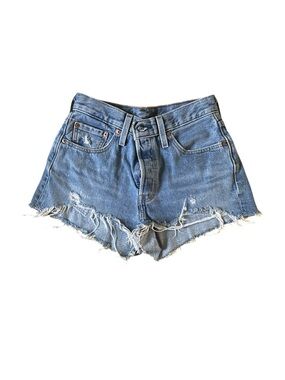 Levi's 501 Light Blue Frayed Hem Denim Shorts